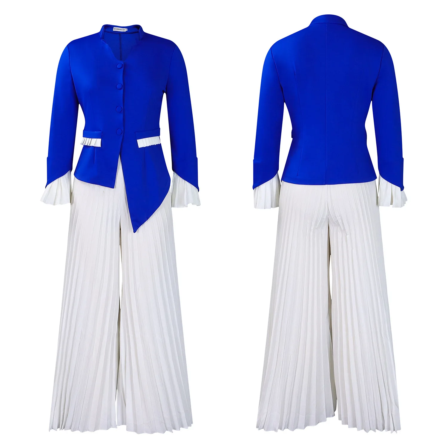 Customized Fashion New Commuter Set with Splicing Horn Sleeve Button Top Folded Wide Leg Pants Two Piece Set
Customized Fashion New Commuter Set with Splicing Horn Sleeve Button Top Folded Wide Leg Pants Two Piece Set