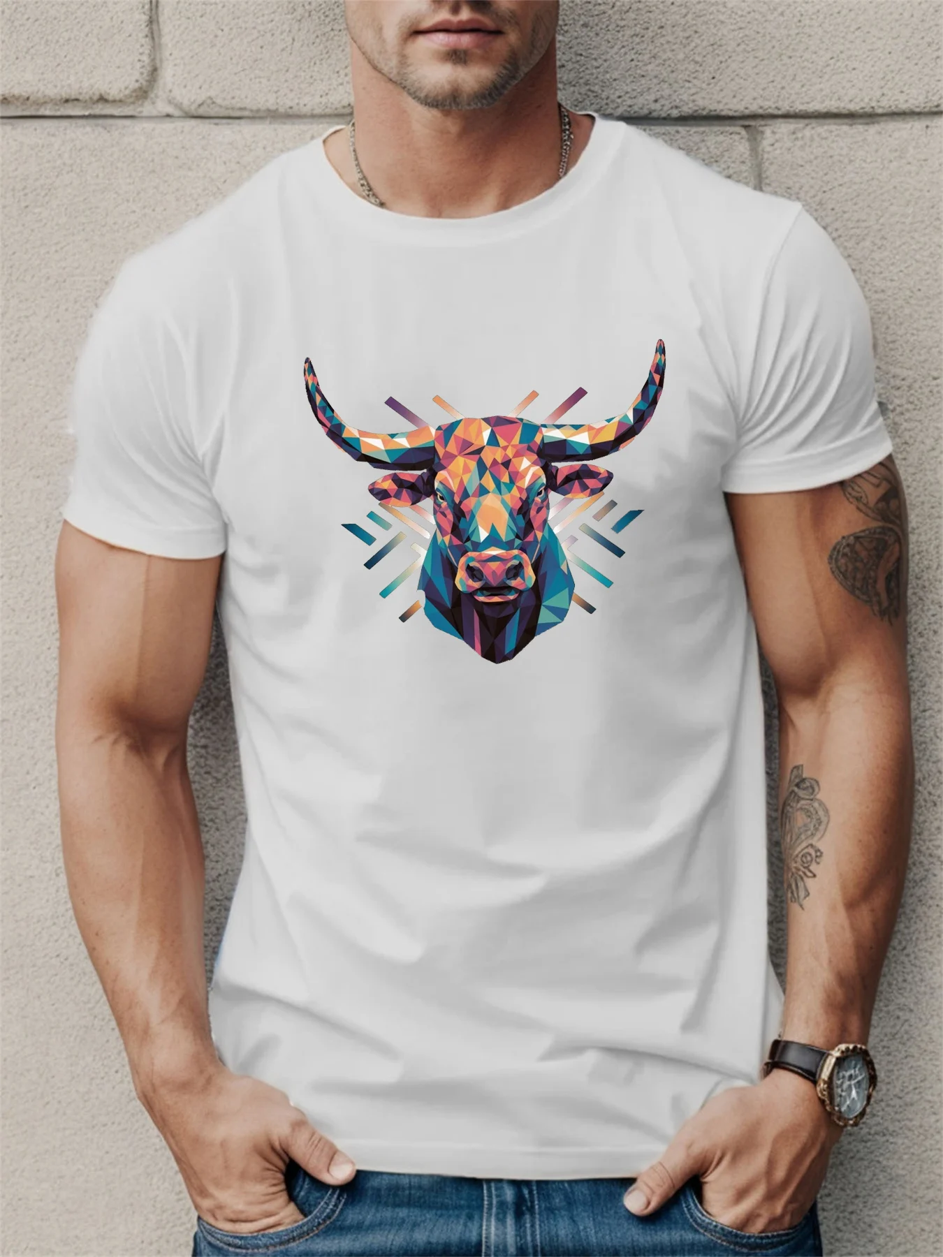 Men's Summer 100_ Pure Fibre Fashionable Casual Sports Loose Color Cow Head Pattern Printed Round Neck Short Sleeved T-shirt
Men's Summer 100_ Pure Fibre Fashionable Casual Sports Loose Color Cow Head Pattern Printed Round Neck Short Sleeved T-shirt