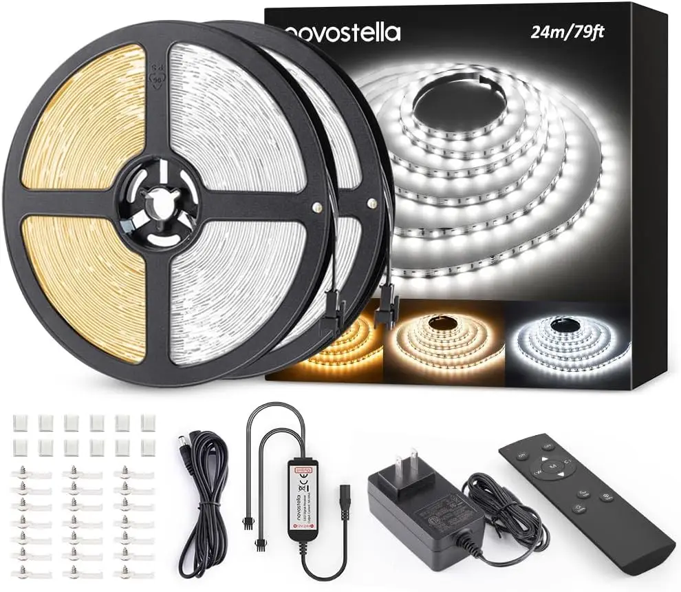 79ft Tunable White LED Strip Light Kit, 2688 LEDs Dimmable 3000K-6500K, Remote Control for Indoor Decoration
79ft Tunable White LED Strip Light Kit, 2688 LEDs Dimmable 3000K-6500K, Remote Control for Indoor Decoration