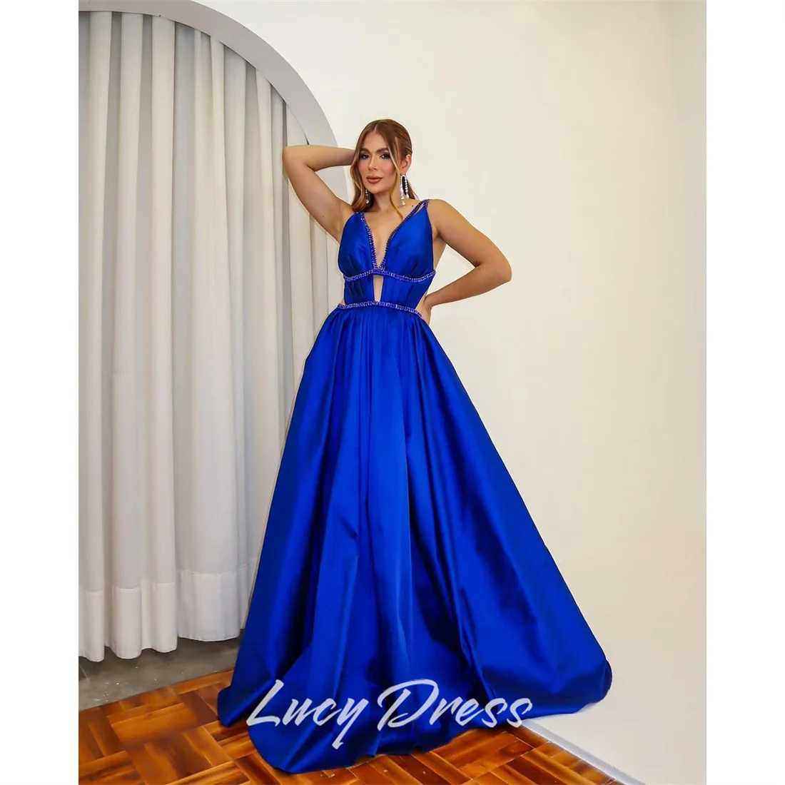 Lucy Satin V-Neck Blue Ball Gown Evening Dress 2026 Prom Dress Elegant Formal Evening Beading Customized Robes de Soirée
Lucy Satin V-Neck Blue Ball Gown Evening Dress 2026 Prom Dress Elegant Formal Evening Beading Customized Robes de Soirée