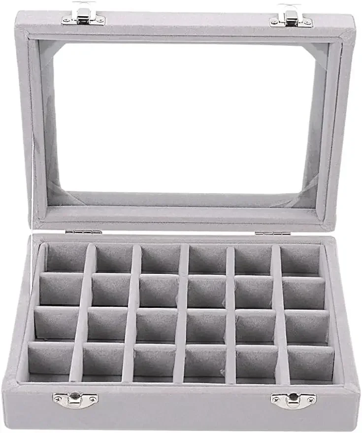 24 Grid Velvet Glass Jewelry Box Jewellery Organiser Earring Ring Storage Holder Case Box
24 Grid Velvet Glass Jewelry Box Jewellery Organiser Earring Ring Storage Holder Case Box