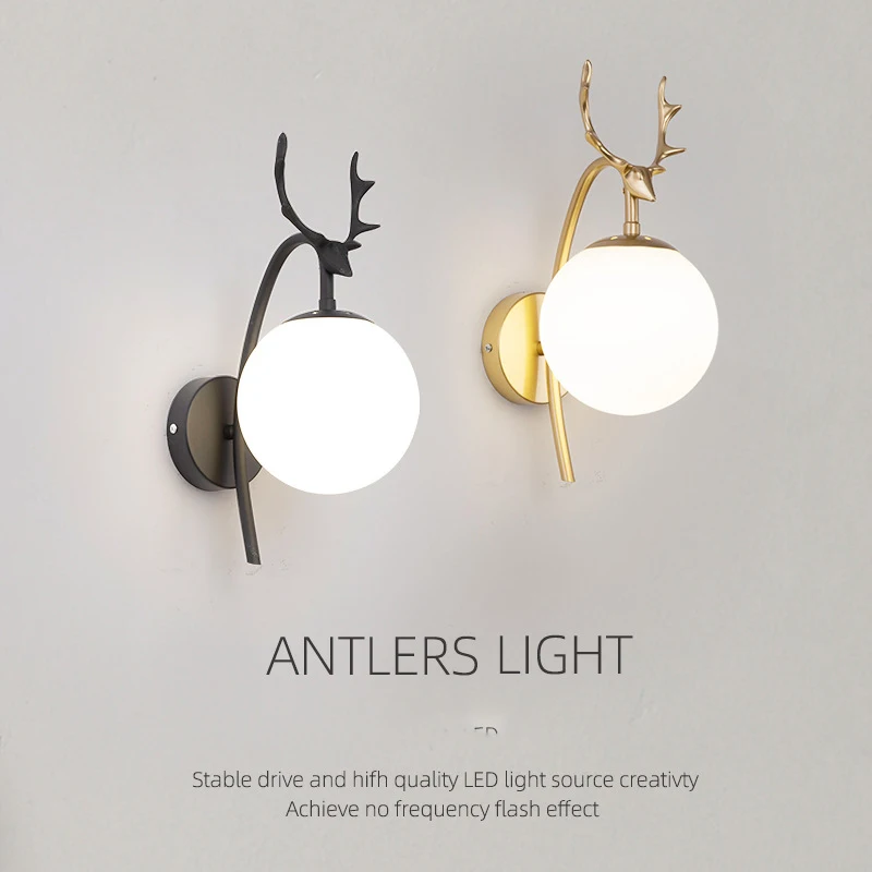 LED bedside glass iron wall lamp Bedroom home living room background wall light antler stairway hallway decorative light
LED bedside glass iron wall lamp Bedroom home living room background wall light antler stairway hallway decorative light