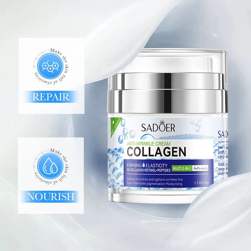 50g SADOER Collagen Moisturizing Anti-Wrinkle Cream Anti-Aging Firming Lift Fade Fine Lines Moisturizing Brighten Skin Care
50g SADOER Collagen Moisturizing Anti-Wrinkle Cream Anti-Aging Firming Lift Fade Fine Lines Moisturizing Brighten Skin Care