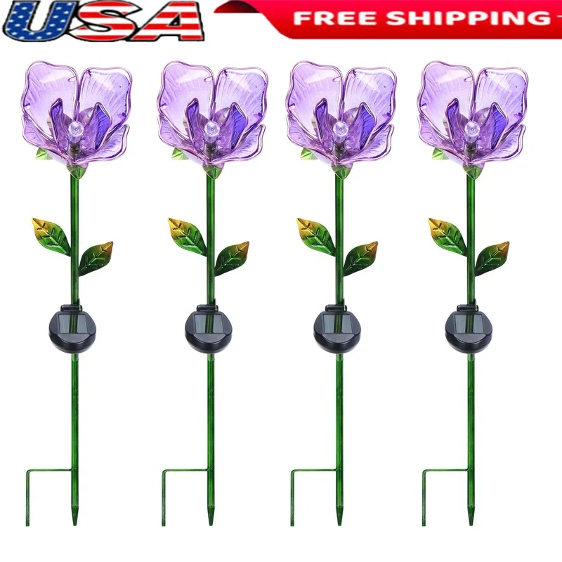 Purple Flower Solar Garden Stake Lights 4 Pieces Outdoor Decorative Glass Art LED Illumination Weather Resistant Decor
Purple Flower Solar Garden Stake Lights 4 Pieces Outdoor Decorative Glass Art LED Illumination Weather Resistant Decor
