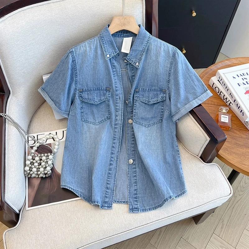 Summer New Women Vintage Blue Thin Denim Jacket Korean Casual Big Pocket Lapel Single-Breasted Short Sleeve Jeans Jacket Coat
Summer New Women Vintage Blue Thin Denim Jacket Korean Casual Big Pocket Lapel Single-Breasted Short Sleeve Jeans Jacket Coat