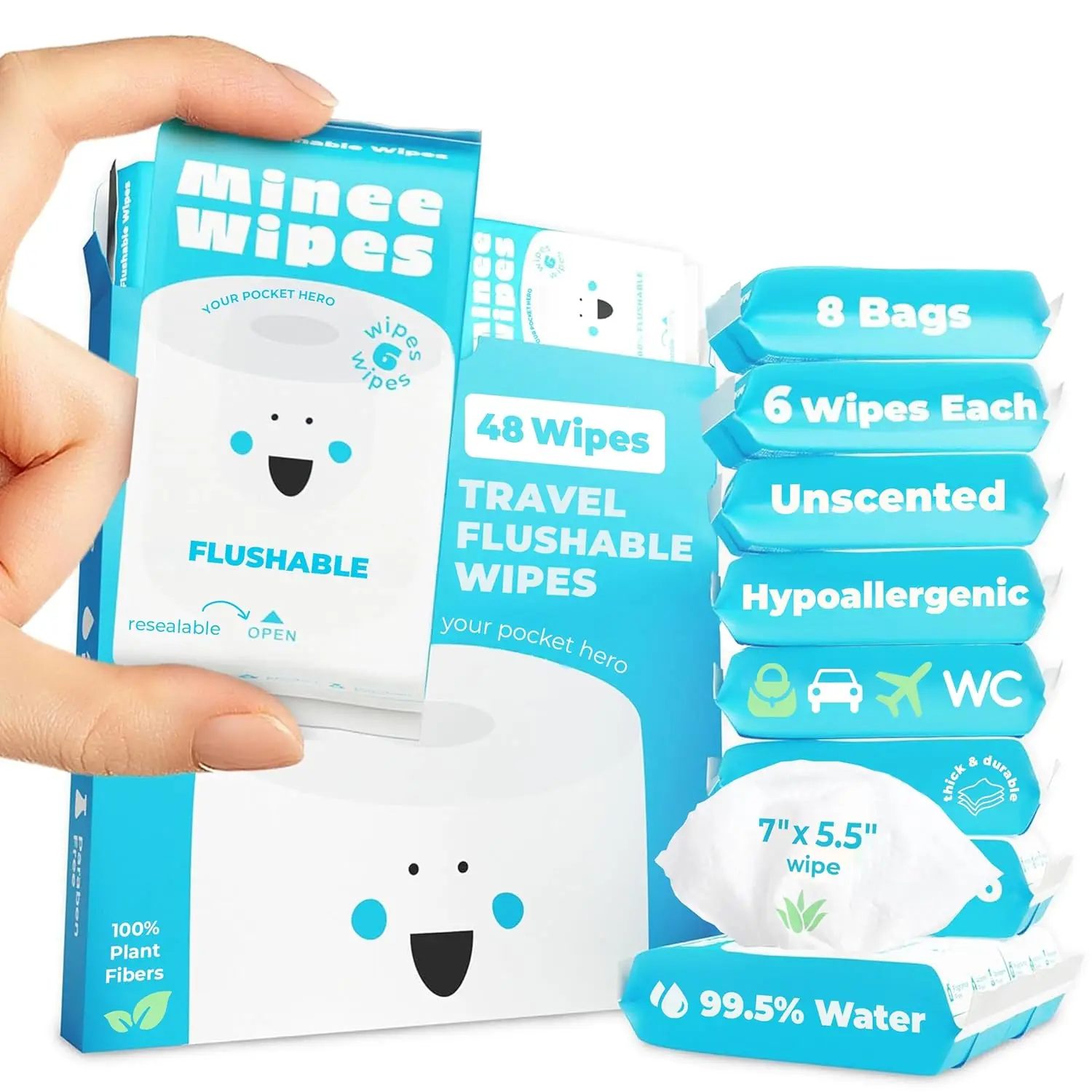 Compact Travel Flushable Wipes - 99.5% Water & Aloe - Hypoallergenic for Sensitive Skin - Unscented - 8 Pack (48 Wipes)
Compact Travel Flushable Wipes - 99.5% Water & Aloe - Hypoallergenic for Sensitive Skin - Unscented - 8 Pack (48 Wipes)