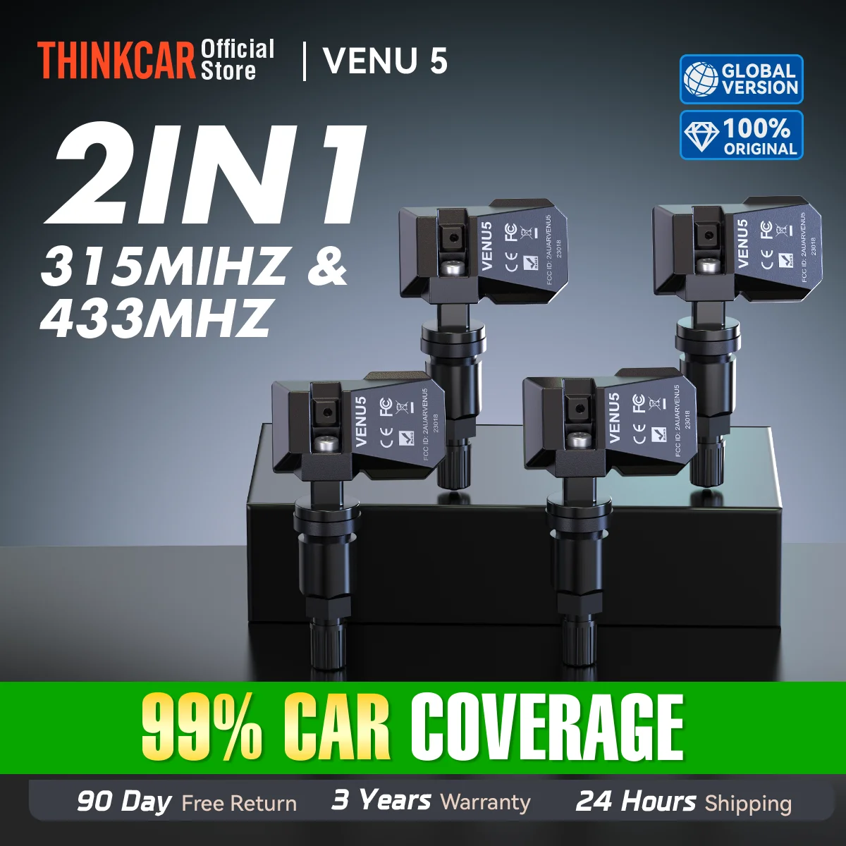MUCAR VENU 5 Sensor 433 315MHZ TPMS Sensor 2 in 1 Tire Repair Tools Scanner Tire Pressure Monitor Tester Programming 4 PCS Metal