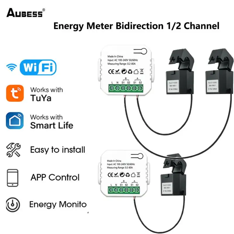 Tuya WiFi Energy Meter Support Bidirection 1/2 Channel Smart Home with Clamp via App Monitor Solar Produced and Consumed Energy
Tuya WiFi Energy Meter Support Bidirection 1/2 Channel Smart Home with Clamp via App Monitor Solar Produced and Consumed Energy