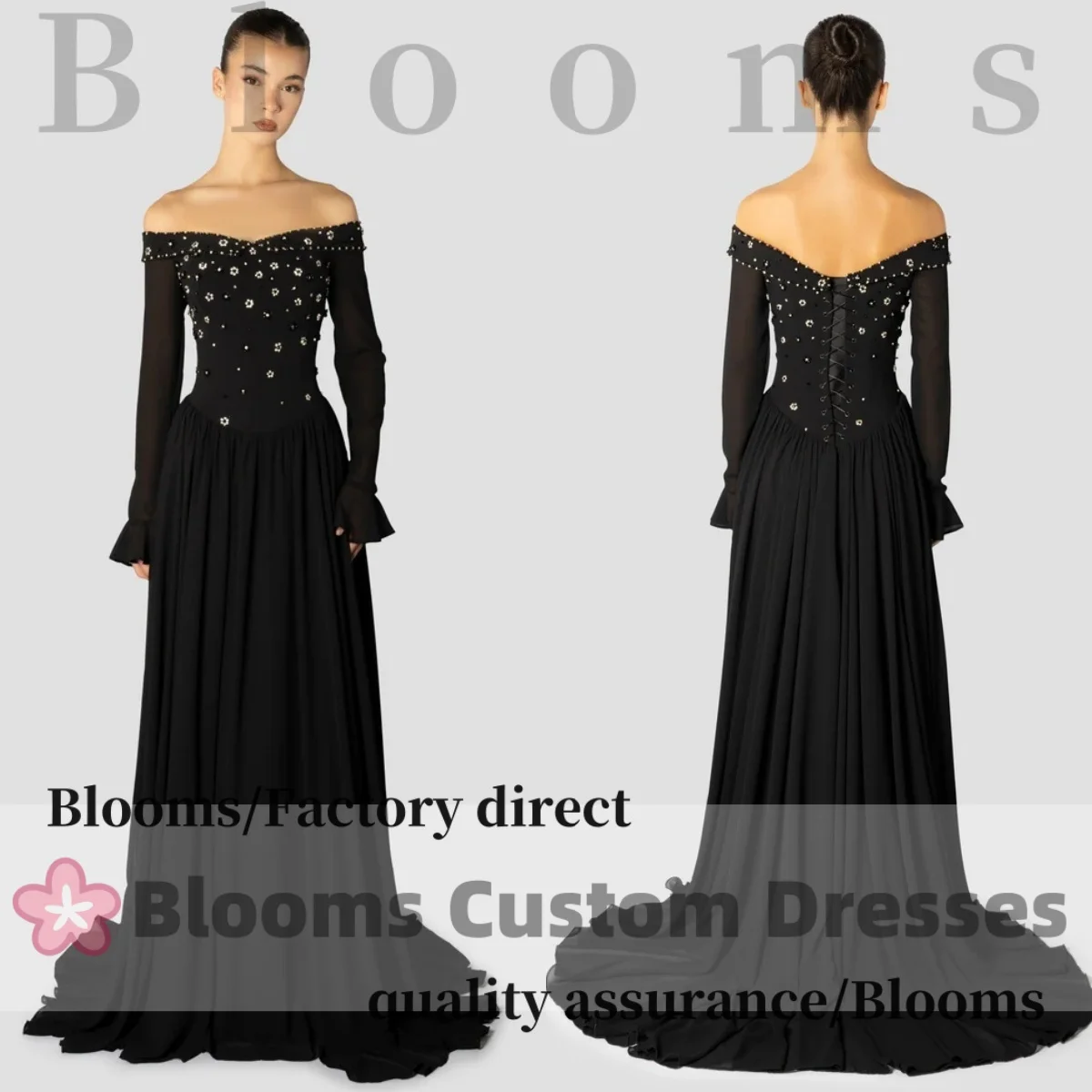Customized Black Off Shoulder Formal Evening Dresses Prom Gown Beaded Floral Corset Long Sleeves Elegant Party Dresses 2026
Customized Black Off Shoulder Formal Evening Dresses Prom Gown Beaded Floral Corset Long Sleeves Elegant Party Dresses 2026
