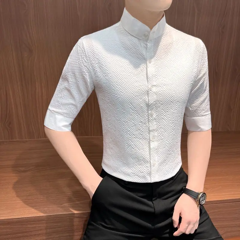Men's Slim Fit Black Mandarin Collar 3/4 Sleeve Shirt Textured Knit Casual Business Top
Men's Slim Fit Black Mandarin Collar 3/4 Sleeve Shirt Textured Knit Casual Business Top