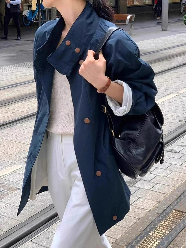 Korean Chic Autumn Retro Stand Up Collar Single Breasted Casual Mid Length Solid Color Trench Coat for Women
Korean Chic Autumn Retro Stand Up Collar Single Breasted Casual Mid Length Solid Color Trench Coat for Women