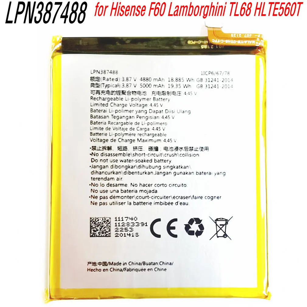 New High Capacity LPN387488 Battery for Hisense F60 Lamborghini TL68 HLTE560T Mobile Phone
New High Capacity LPN387488 Battery for Hisense F60 Lamborghini TL68 HLTE560T Mobile Phone