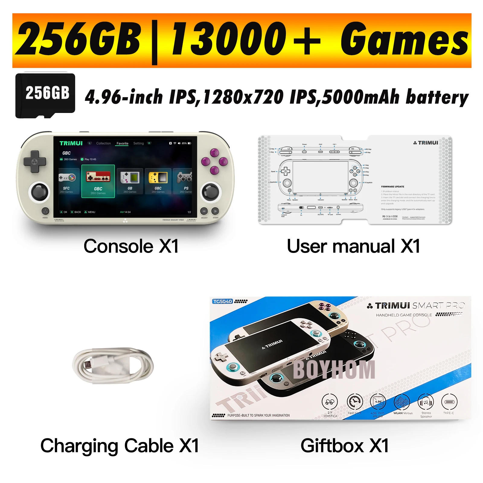 Trimui Smart Pro Retro Game Console - 4.96’’ IPS Display, Linux System, RGB Joystick, Portable Handheld Player Gift Set
Trimui Smart Pro Retro Game Console - 4.96’’ IPS Display, Linux System, RGB Joystick, Portable Handheld Player Gift Set