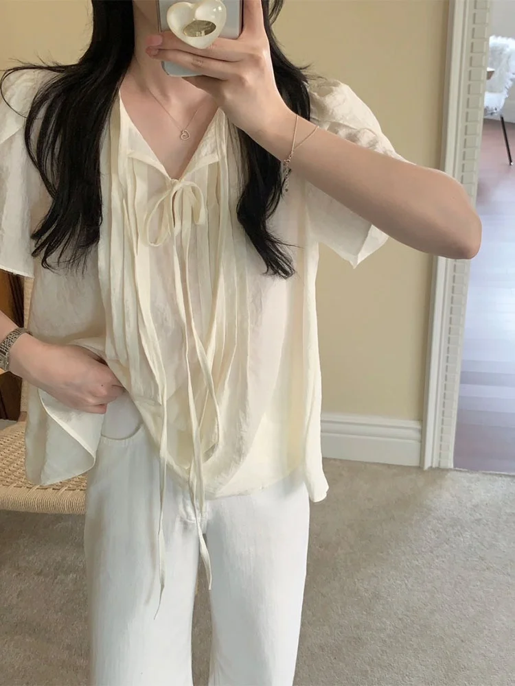 Ele Sweet Simple Loose Women's irt Summer V-ne ort Sve Fly Sve Tie Waist Top Korean Sle Commute Wind
Ele Sweet Simple Loose Women's irt Summer V-ne ort Sve Fly Sve Tie Waist Top Korean Sle Commute Wind