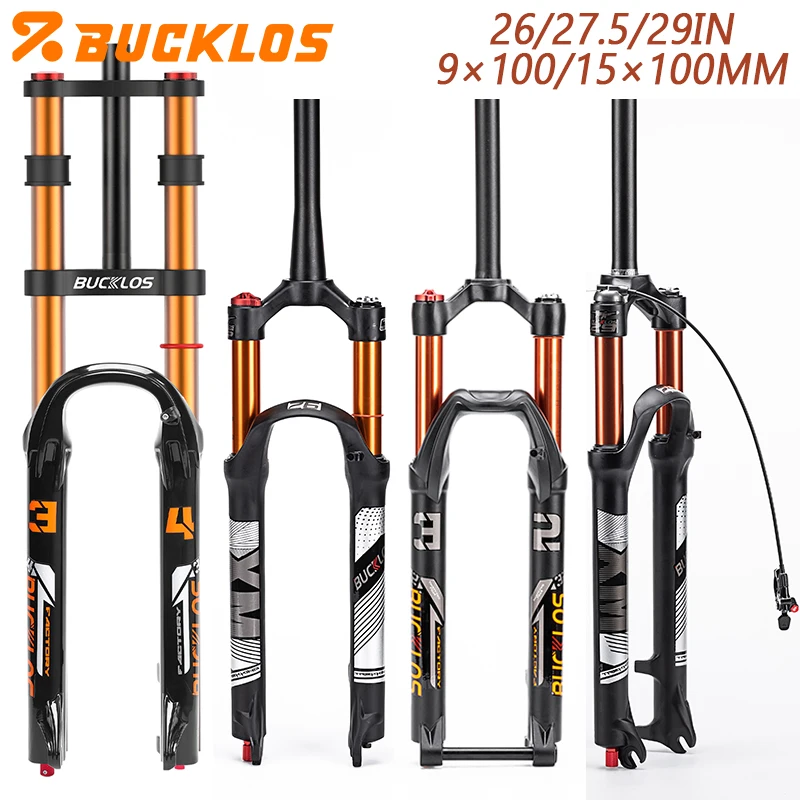 BUCKLOS Bicycle Fork 26 27.5 29 Air MTB Fork 9*100mm 15*100mm Suspension Mountain Bike Forks Straight/tapered Tube
BUCKLOS Bicycle Fork 26 27.5 29 Air MTB Fork 9*100mm 15*100mm Suspension Mountain Bike Forks Straight/tapered Tube