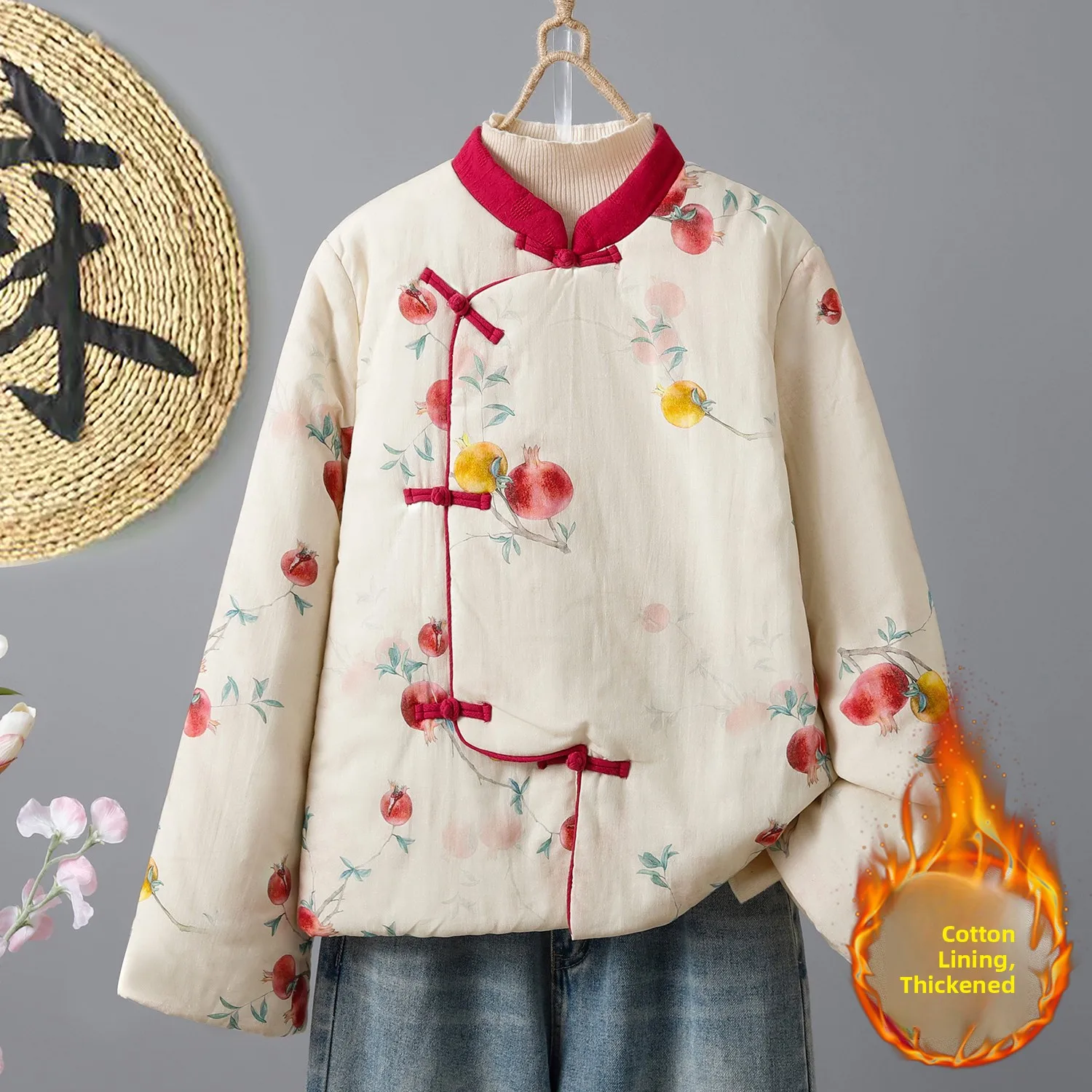 Осенне-зимняя свободная хлопковая куртка с воротником, традиционным китайским принтом, теплая повседневная верхняя одежда на пуговицах
Осенне-зимняя свободная хлопковая куртка с воротником, традиционным китайским принтом, теплая повседневная верхняя одежда на пуговицах