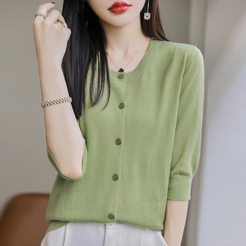 Women's Cardigan Wool And Lyocell Blending Knitted Sweater Chic Tops Thin Coat Spring Lady Casual O-Neck Loose Large Size Jacket
Women's Cardigan Wool And Lyocell Blending Knitted Sweater Chic Tops Thin Coat Spring Lady Casual O-Neck Loose Large Size Jacket