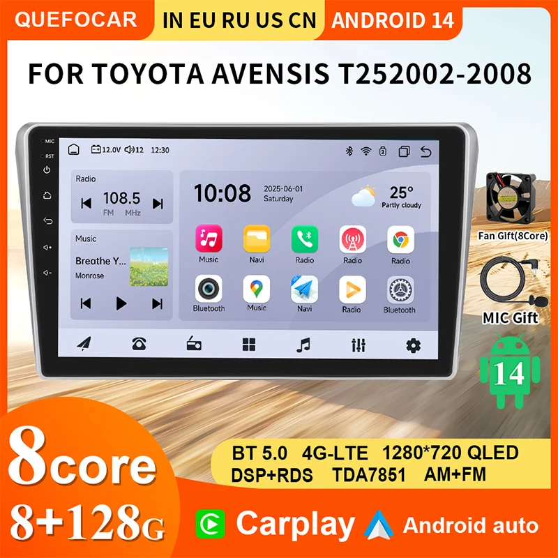CarPlay Android 14 automatic car radio for Toyota Avensis T25 2002-2008 GPS navigation stereo Bluetooth 5GWIFI multimedia player
CarPlay Android 14 automatic car radio for Toyota Avensis T25 2002-2008 GPS navigation stereo Bluetooth 5GWIFI multimedia player