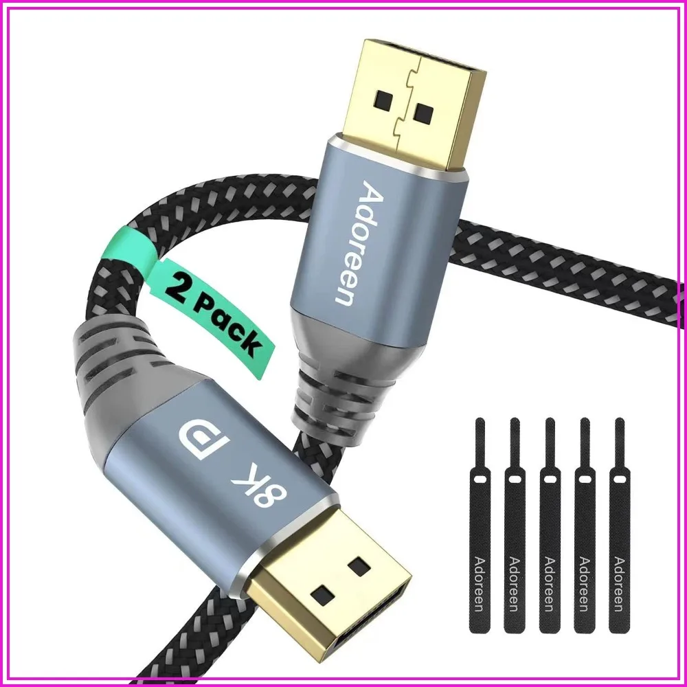 8K DisplayPort 1.4 Cable 4ft/2 Pack, DP Cord 8K@60Hz 4K@144Hz 2K@240Hz 32.4Gbps HBR3 HDR, Braided for Monitor Graphics + 5 Ties
8K DisplayPort 1.4 Cable 4ft/2 Pack, DP Cord 8K@60Hz 4K@144Hz 2K@240Hz 32.4Gbps HBR3 HDR, Braided for Monitor Graphics + 5 Ties
