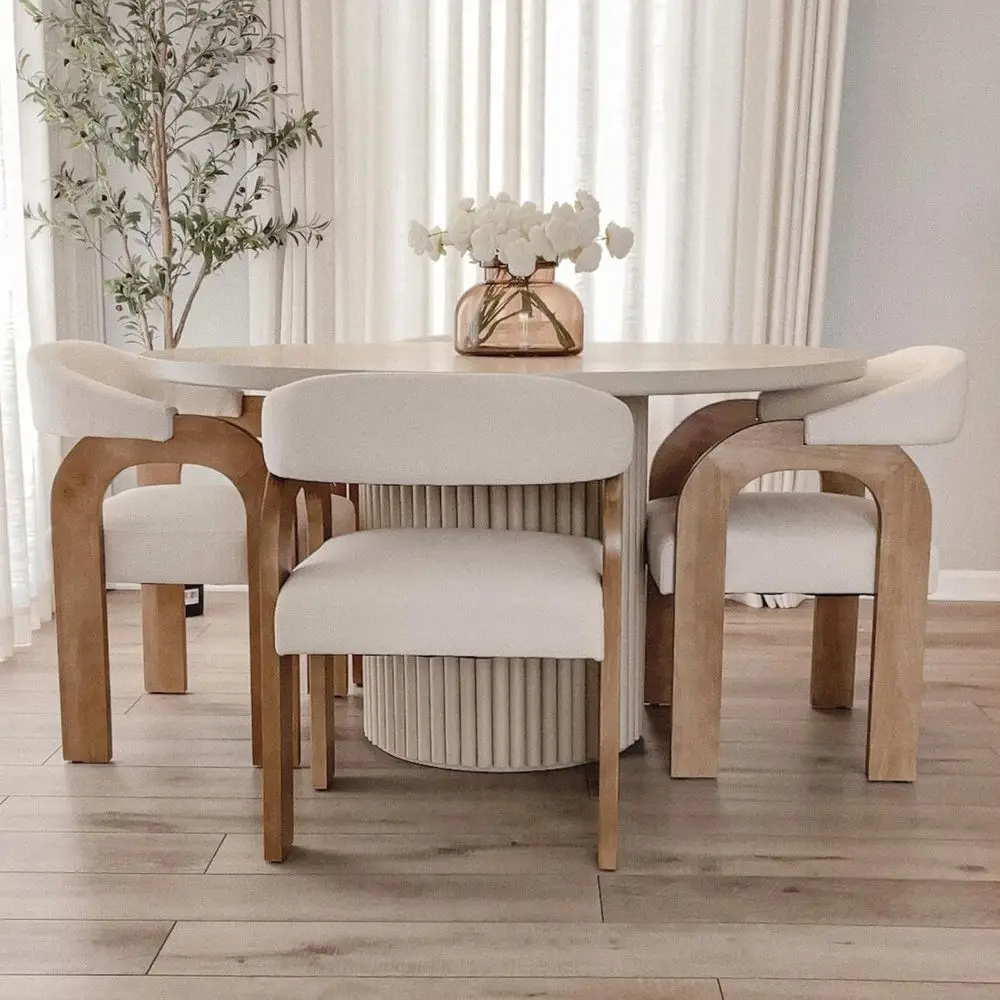 Set of 4 Upholstered Dining Chairs with Linen Cushions and Curved Wooden Arms for Kitchen or Dining Room (Beige)
Set of 4 Upholstered Dining Chairs with Linen Cushions and Curved Wooden Arms for Kitchen or Dining Room (Beige)