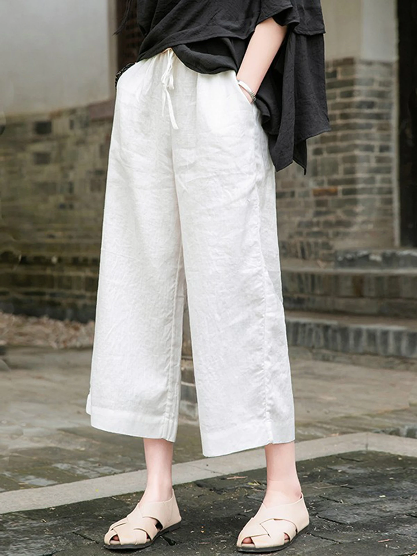 Cotton Linen Loose Fit Straight Leg Nine-Tenths Pants Elastic Waist Thin Summer Casual Trousers for Women Artistic Style
Cotton Linen Loose Fit Straight Leg Nine-Tenths Pants Elastic Waist Thin Summer Casual Trousers for Women Artistic Style