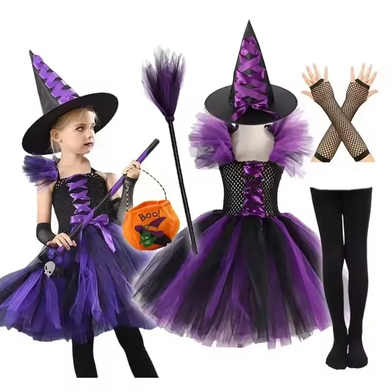 Witch Tutu Dress with Hat Girls All Saint's Day Wizard Costume Role Play Toddler Halloween Party Fairy Witch Gown
Witch Tutu Dress with Hat Girls All Saint's Day Wizard Costume Role Play Toddler Halloween Party Fairy Witch Gown