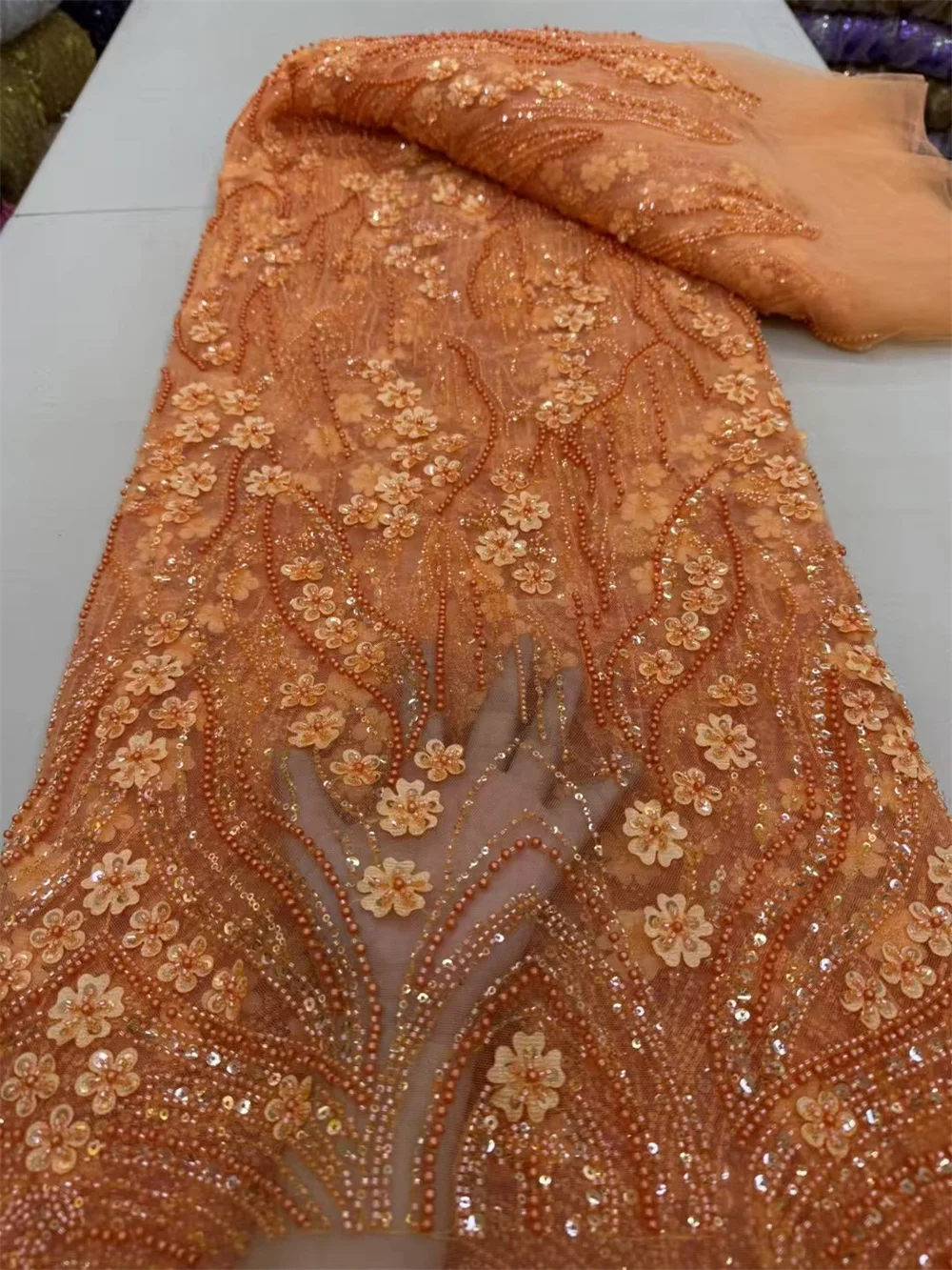 New African Fabrics 2025 French Lace Fabric Luxury Beaded Lace Fabric Wedding 5 Yard Orange Lace Fabric 3D Flower Fabric A1098-1
New African Fabrics 2025 French Lace Fabric Luxury Beaded Lace Fabric Wedding 5 Yard Orange Lace Fabric 3D Flower Fabric A1098-1