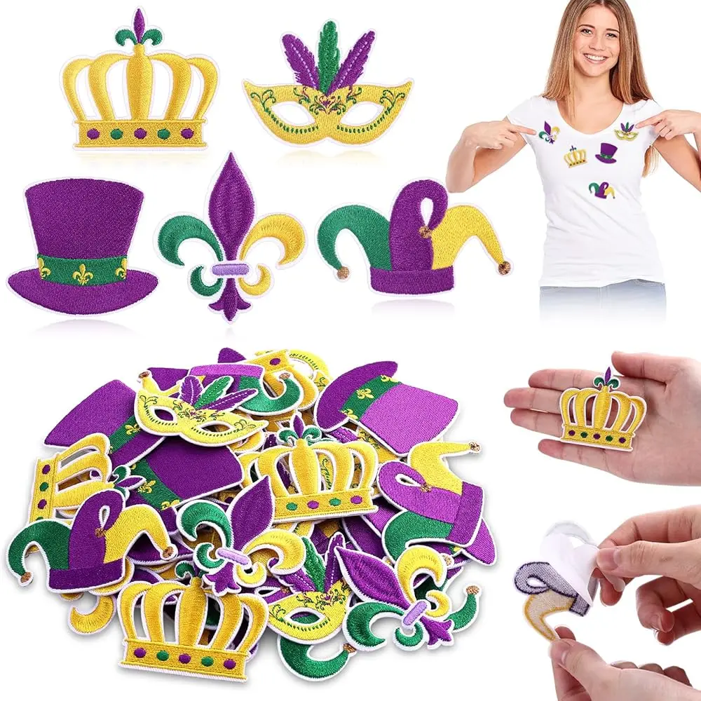 50 Pcs Carnival Patches for Mardi Gras Self Adhesive Carnival Embroidered Appliques Fleur De Lis Feather Mask Jester Hat Sew
50 Pcs Carnival Patches for Mardi Gras Self Adhesive Carnival Embroidered Appliques Fleur De Lis Feather Mask Jester Hat Sew