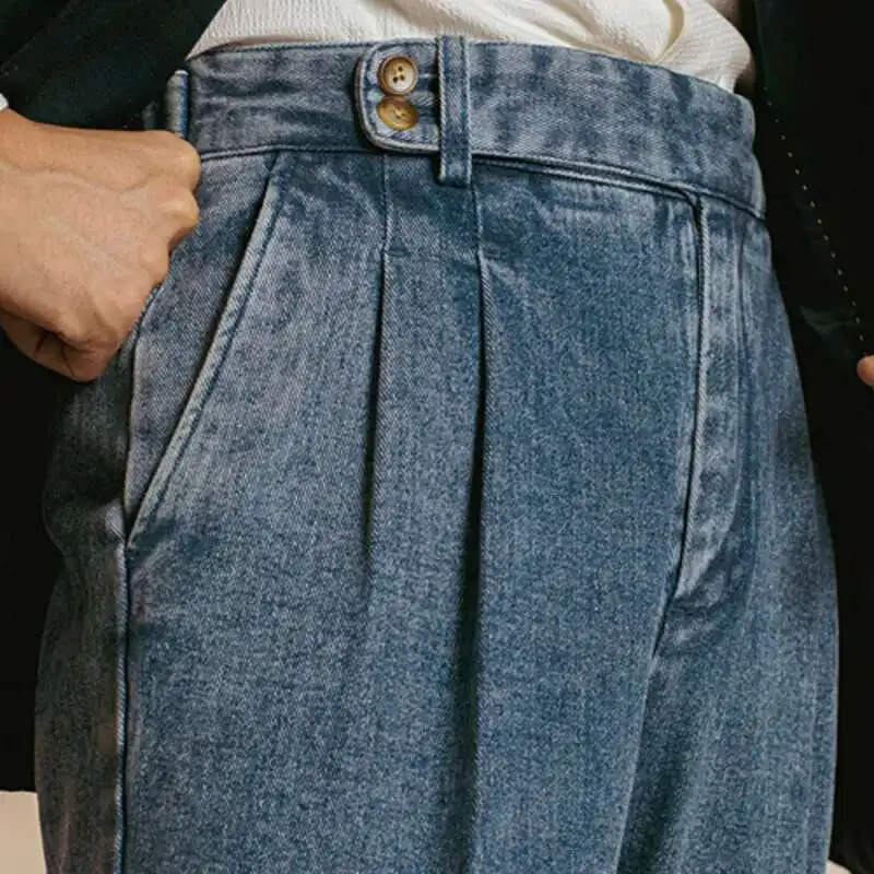 High Quality Double Pleated Jeans Straight Tube Loose Washed High Grade Casual Pant Men Dress Trouser Straight Leg Pant Naples
High Quality Double Pleated Jeans Straight Tube Loose Washed High Grade Casual Pant Men Dress Trouser Straight Leg Pant Naples