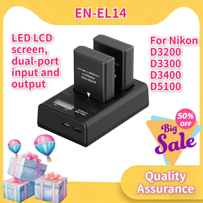 7.4V 1500mAh For EN-EL14 Battery compatible with Nikon D3200 D3300 D3400 and D5100 cameras
7.4V 1500mAh For EN-EL14 Battery compatible with Nikon D3200 D3300 D3400 and D5100 cameras