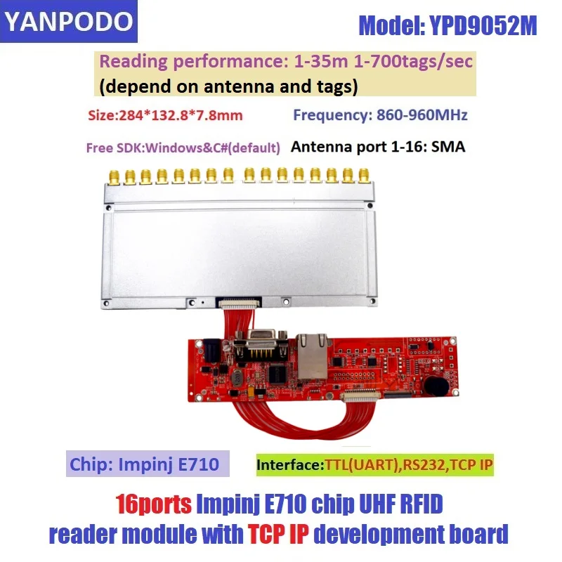 IMPINJ E710 Chip 700pcs/sec 1-35M Reading Range 16 Antenna Ports UHF RFID Reader Module Embedded System for Warehouse Management
IMPINJ E710 Chip 700pcs/sec 1-35M Reading Range 16 Antenna Ports UHF RFID Reader Module Embedded System for Warehouse Management