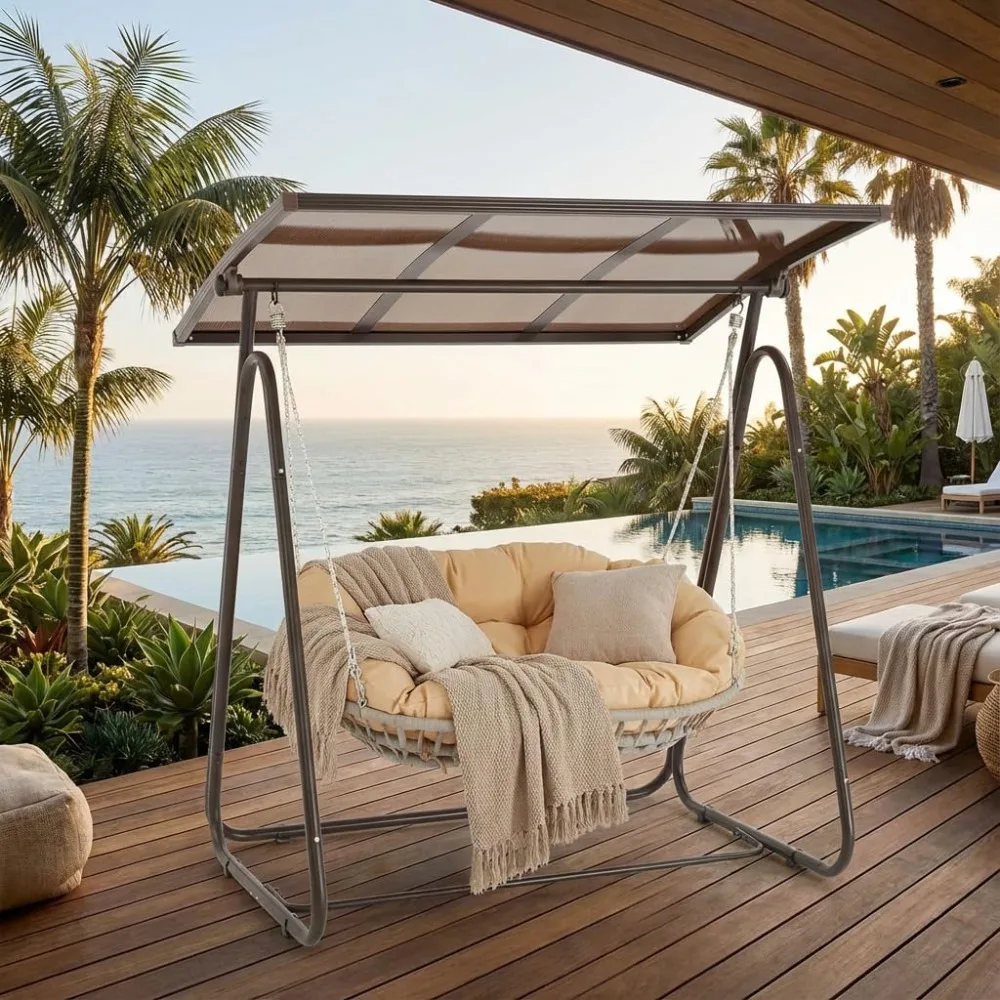 Polycarbonate Canopy 2-Seat Porch Swing, All-Weather Outdoor Glider with 4.7" Thick Cushion, UV-Resistant Patio Swing Chair
Polycarbonate Canopy 2-Seat Porch Swing, All-Weather Outdoor Glider with 4.7" Thick Cushion, UV-Resistant Patio Swing Chair