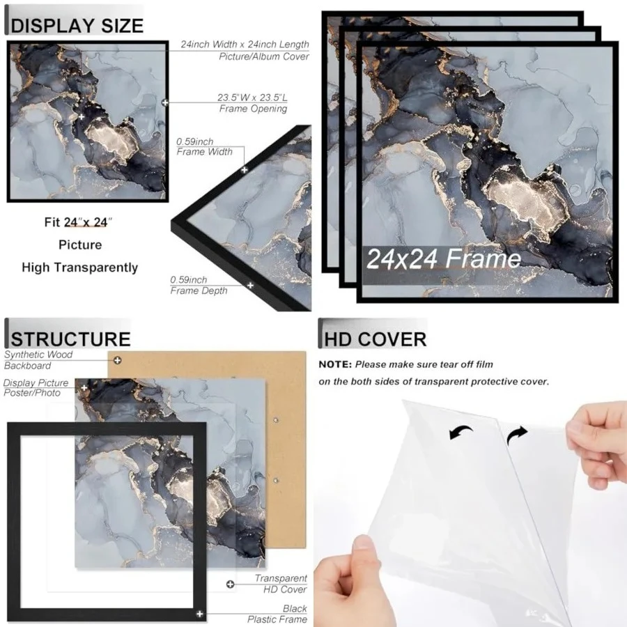 24x24 Frame Set of 3, Black Picture Frame for 24 x 24 Square Picture Poster Photo, Light Weight and High Transparent 24 by 24 Frame for Wall - 3 Pack/Black/24 x24
24x24 Frame Set of 3, Black Picture Frame for 24 x 24 Square Picture Poster Photo, Light Weight and High Transparent 24 by 24 Frame for Wall - 3 Pack/Black/24 x24