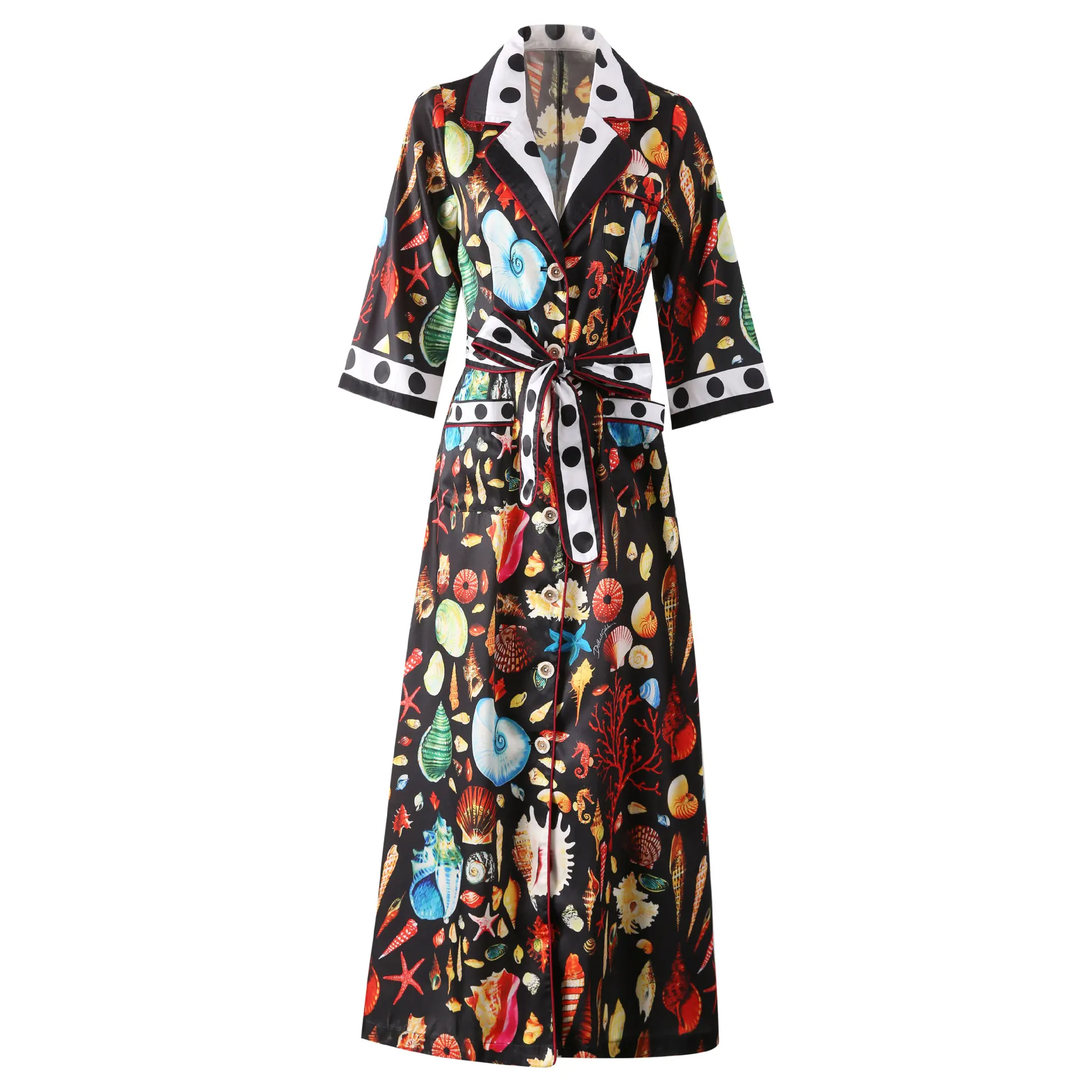 Autumn new women's twill silk with red border pockets and polka dot positioning shell print dress for Women
Autumn new women's twill silk with red border pockets and polka dot positioning shell print dress for Women