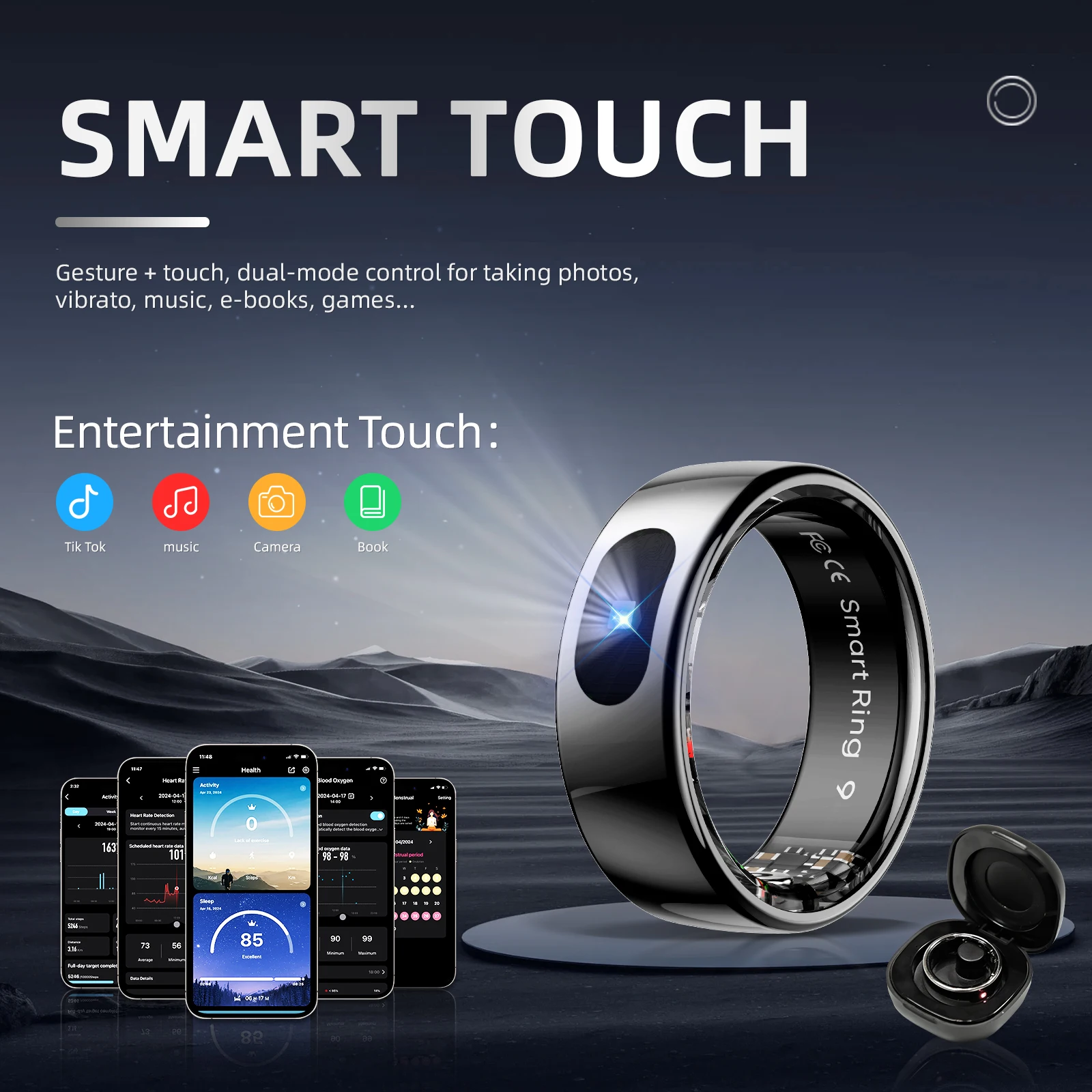 R08 Smart Ring with Charging Control Function Men Women Health Sleep Heart Rate Monitoring IP68 5ATM Waterproof Multi-sport Mode
R08 Smart Ring with Charging Control Function Men Women Health Sleep Heart Rate Monitoring IP68 5ATM Waterproof Multi-sport Mode