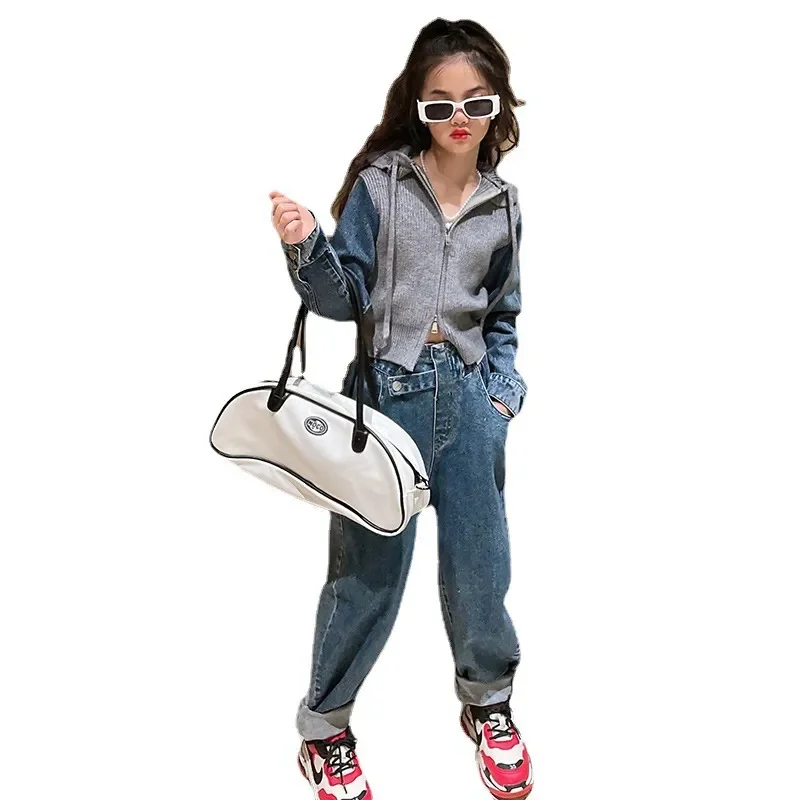 Teen Clothes Spring Fashion New Set Denim Patchwork Hooded Sweater + Jeans 2pcs Casual Double Zipper Design Top Pant Suit 4-14 Y
Teen Clothes Spring Fashion New Set Denim Patchwork Hooded Sweater + Jeans 2pcs Casual Double Zipper Design Top Pant Suit 4-14 Y