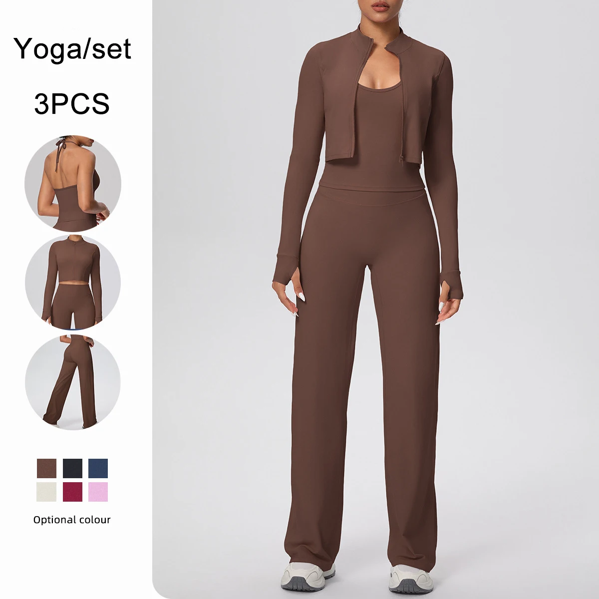 3PCS Outdoor Running Woman Gym Yoga Set Summer Female Sportswear Backless Strap Vest Yoga Zipper Long Sleeves Wide Leg Pants Set
3PCS Outdoor Running Woman Gym Yoga Set Summer Female Sportswear Backless Strap Vest Yoga Zipper Long Sleeves Wide Leg Pants Set