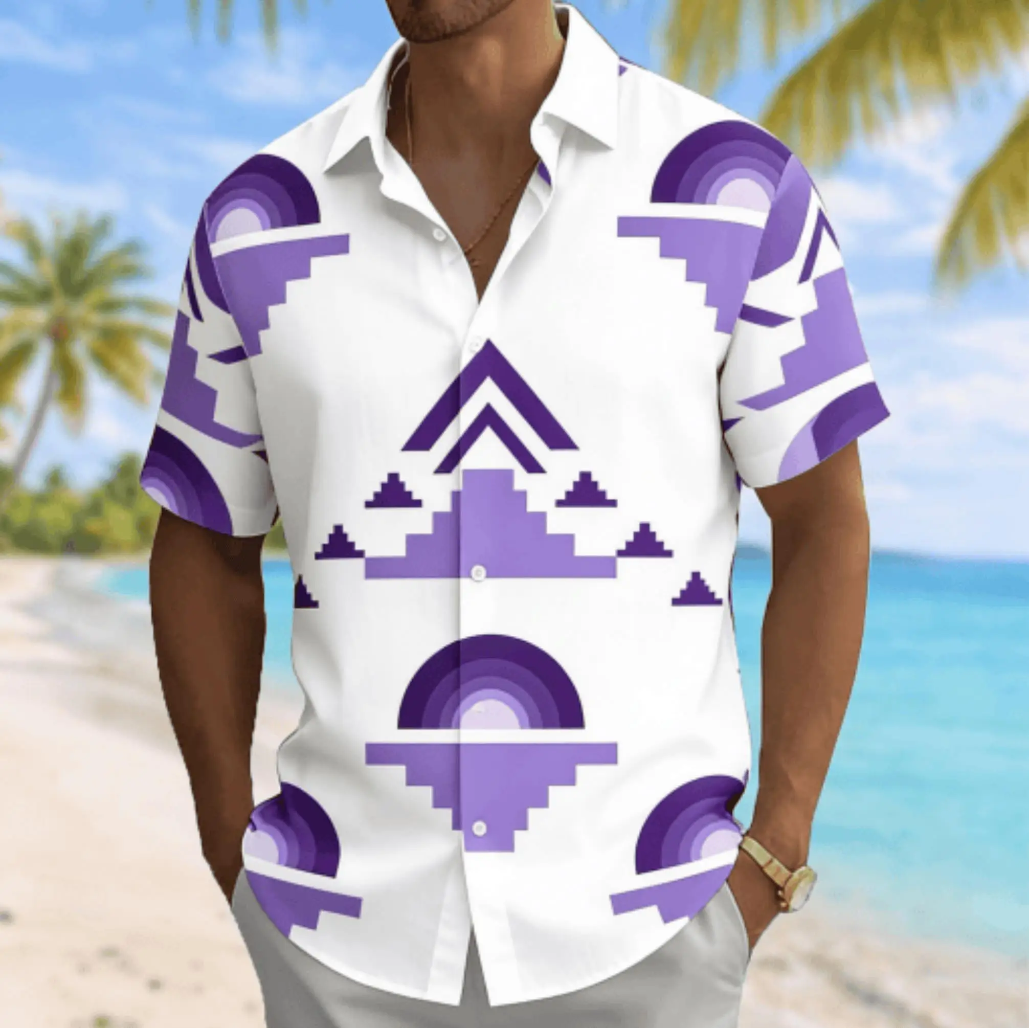 Men's Geometric Tribal Print Short Sleeve Shirt, Summer Casual Vacation Turn-Down Collar Blouse, Loose Fit Top
Men's Geometric Tribal Print Short Sleeve Shirt, Summer Casual Vacation Turn-Down Collar Blouse, Loose Fit Top
