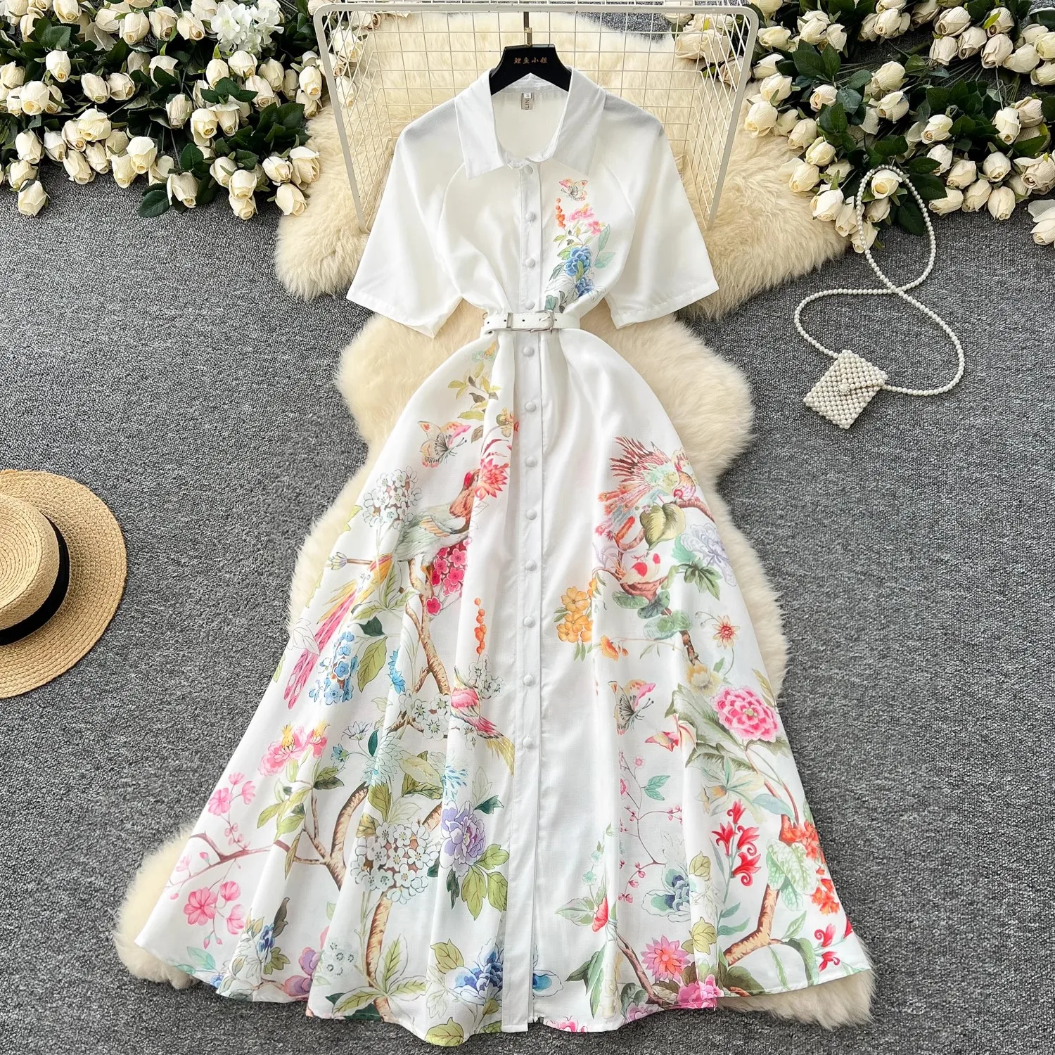 2025 Summer Gorgeous Flower Bohemian Long Dress Women Short Sleeve Floral Print Single Breasted Belt Holiday Robes Vestidos
2025 Summer Gorgeous Flower Bohemian Long Dress Women Short Sleeve Floral Print Single Breasted Belt Holiday Robes Vestidos