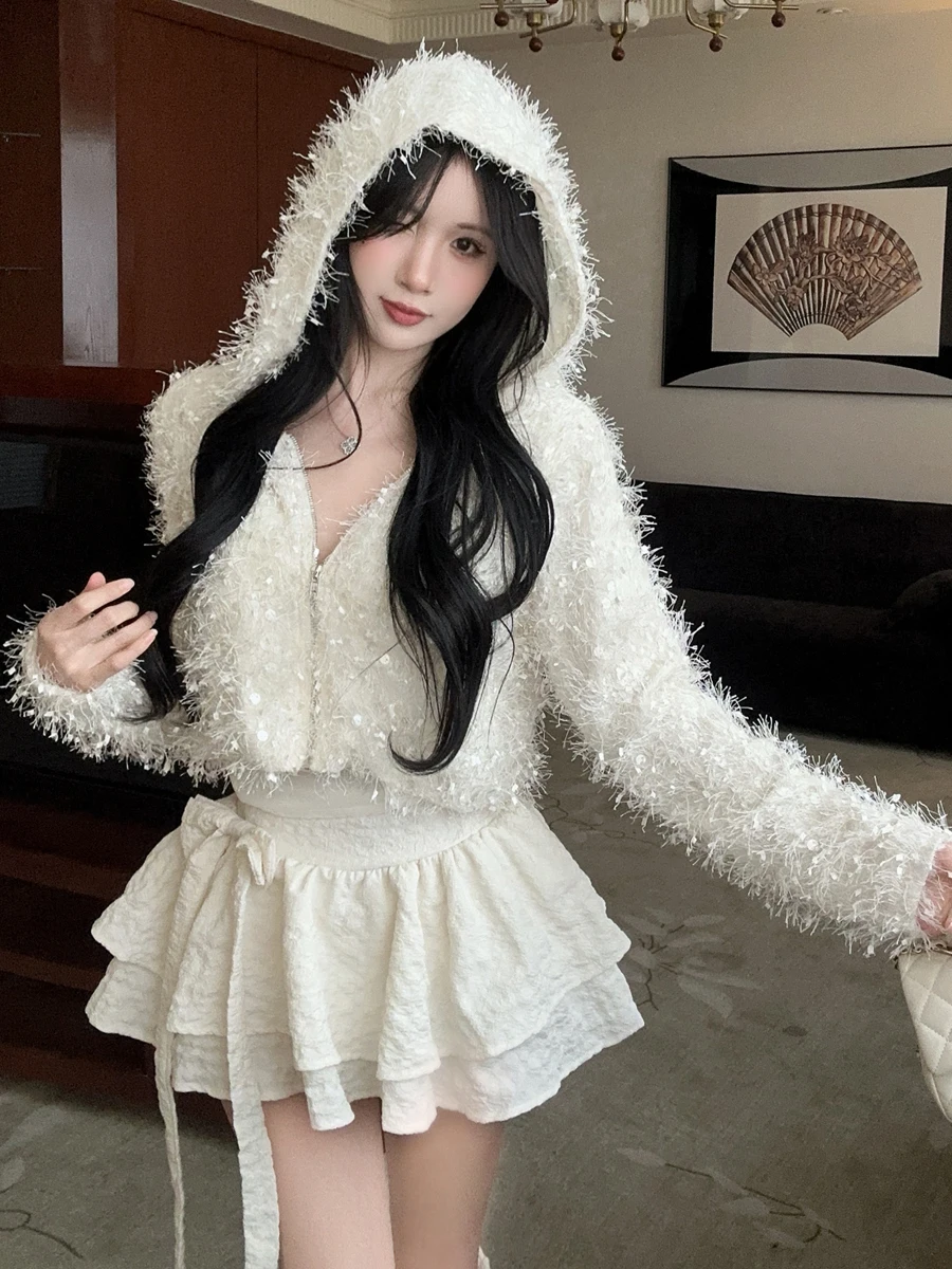 Faionable Casual Plu Sequin Hooded ort Jaet High Waist Slimming Pleated Skirt Pants Set Women's Winter Wear Casual Sle
Faionable Casual Plu Sequin Hooded ort Jaet High Waist Slimming Pleated Skirt Pants Set Women's Winter Wear Casual Sle