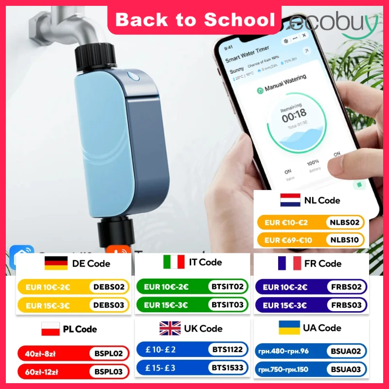 New Smart Tuya WIFI Garden Watering Timer Automatic Sprinkle Water Timer Valve Outdoor Irrigation Watering System Alexa Google H
New Smart Tuya WIFI Garden Watering Timer Automatic Sprinkle Water Timer Valve Outdoor Irrigation Watering System Alexa Google H