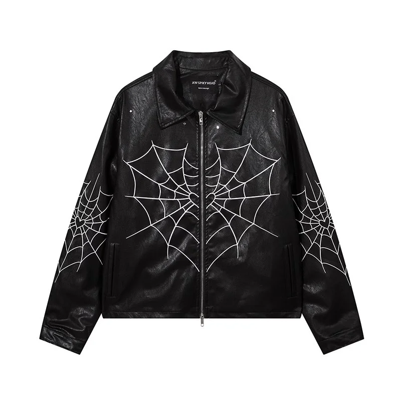 American new design sense cobweb embroidery short leather coat men's and women's loose European and American high street jacket
American new design sense cobweb embroidery short leather coat men's and women's loose European and American high street jacket
