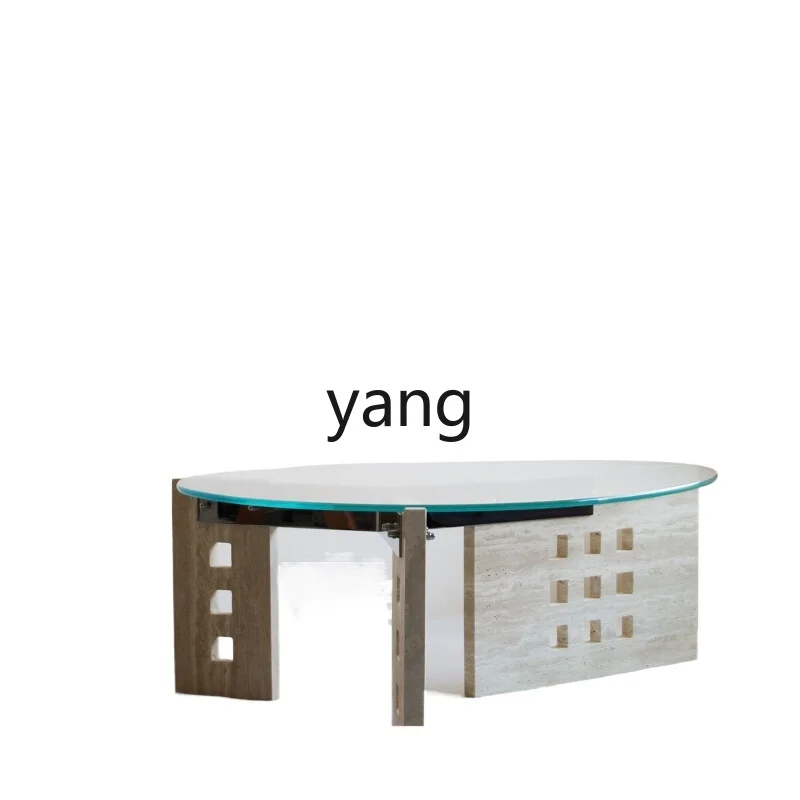TGF original design coffee table special-shaped glass travertine stainless steel retro wabi-sabi marble feet
TGF original design coffee table special-shaped glass travertine stainless steel retro wabi-sabi marble feet