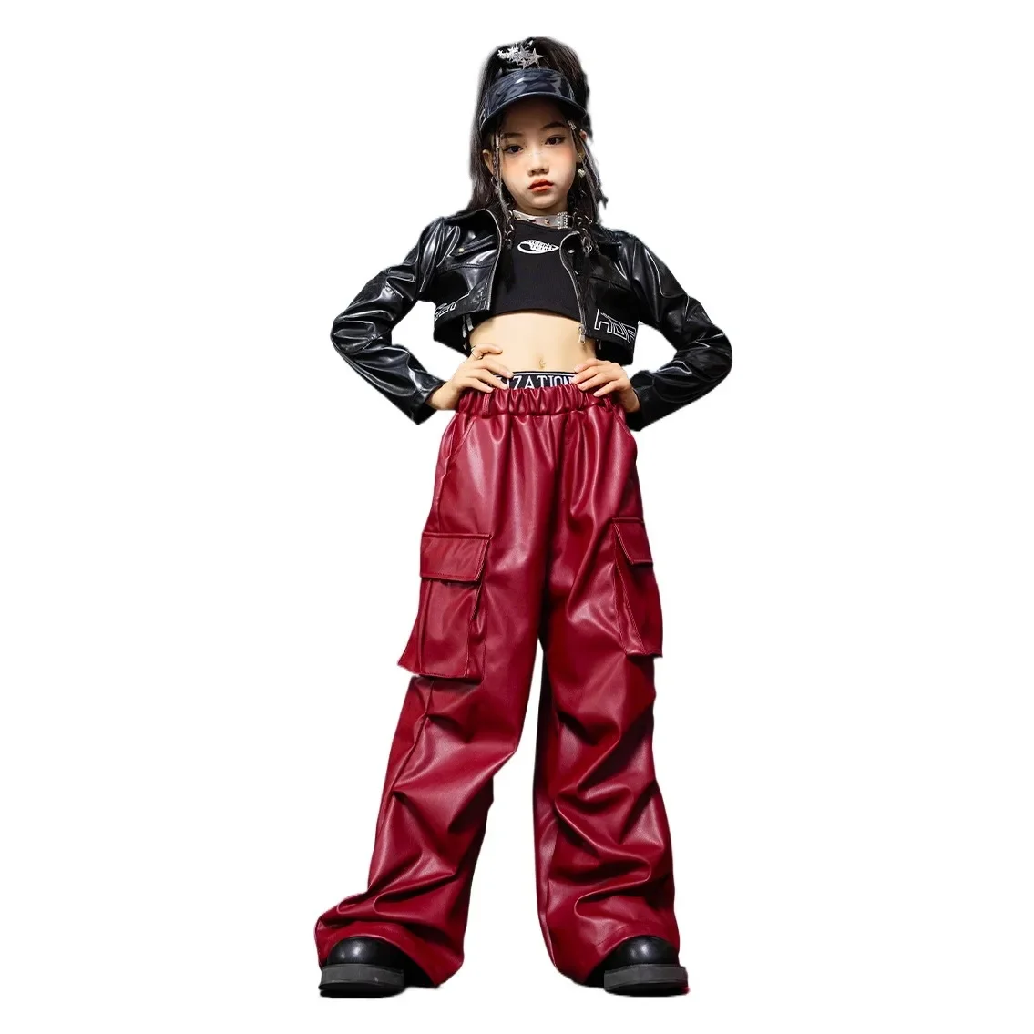 Children Jazz Hip Hop Dance Costume Sweet Girls Short Leather Jacket Cargo Pants Kids Fashion Show Clothing Coat Trouser Sets
Children Jazz Hip Hop Dance Costume Sweet Girls Short Leather Jacket Cargo Pants Kids Fashion Show Clothing Coat Trouser Sets