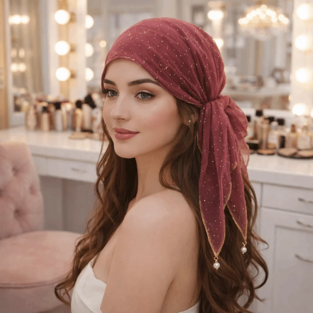 Pearl Tassel Rhinestone Square Scarf Lace Trim Hair Wrap Full Sky Star Headwrap Solid Color Breathable Fabric
Pearl Tassel Rhinestone Square Scarf Lace Trim Hair Wrap Full Sky Star Headwrap Solid Color Breathable Fabric