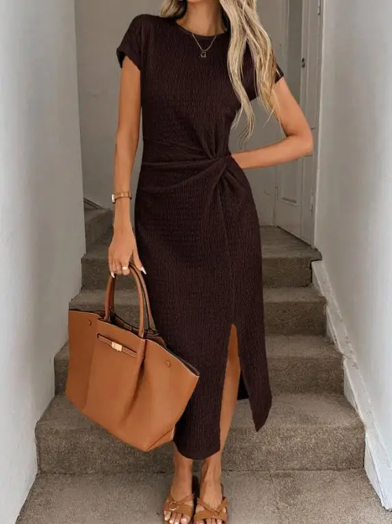 Women's Dress 2026 Summer Tailored New Style Waffle Fabric Solid Color Simple Elegant Twisted Design Slit Short Sleeved Dress
Women's Dress 2026 Summer Tailored New Style Waffle Fabric Solid Color Simple Elegant Twisted Design Slit Short Sleeved Dress
