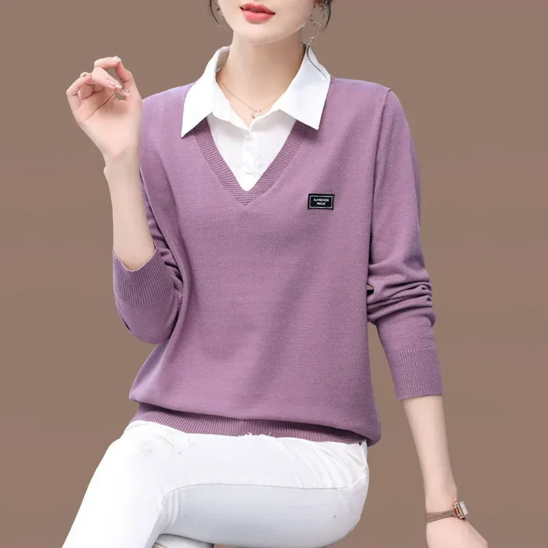 Women's Fake Two Pieces Polo-Neck Solid Color Sweaters Autumn Winter Office Lady Fashion All-match Long Sleeve Spliced Jumpers
Women's Fake Two Pieces Polo-Neck Solid Color Sweaters Autumn Winter Office Lady Fashion All-match Long Sleeve Spliced Jumpers