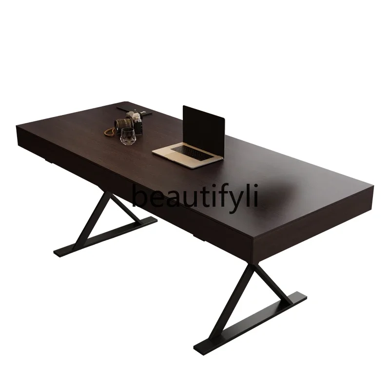 Smoked wood color Italian minimalist solid wood desk study modern simple light luxury boss desk
Smoked wood color Italian minimalist solid wood desk study modern simple light luxury boss desk