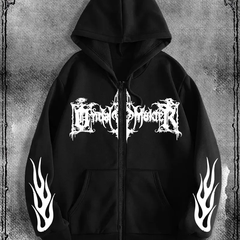 Темная толстовка на молнии в готическом стиле Y2K, обязательная для модной уличной одежды, легко сочетается с модными предметами.
Темная толстовка на молнии в готическом стиле Y2K, обязательная для модной уличной одежды, легко сочетается с модными предметами.