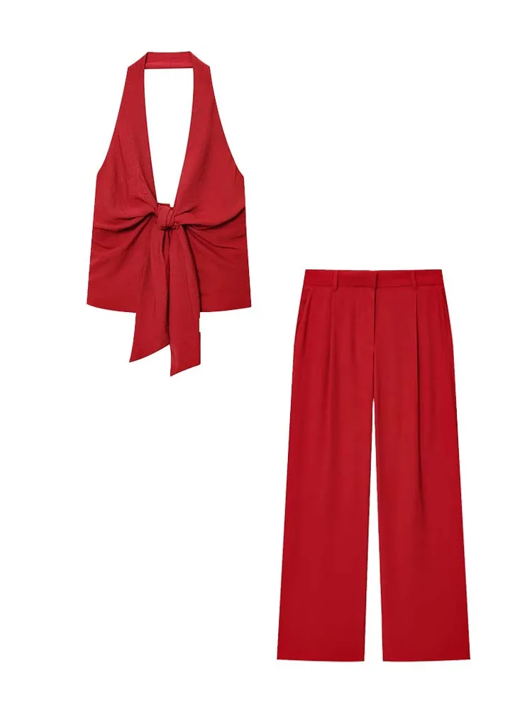 2025 Новые женские брюки, модный комплект из двух предметов, женский сексуальный топ с лямкой и украшением в виде банта + широкие брюки, комплекты из 2 предметов, элегантный женский костюм
2025 Новые женские брюки, модный комплект из двух предметов, женский сексуальный топ с лямкой и украшением в виде банта + широкие брюки, комплекты из 2 предметов, элегантный женский костюм